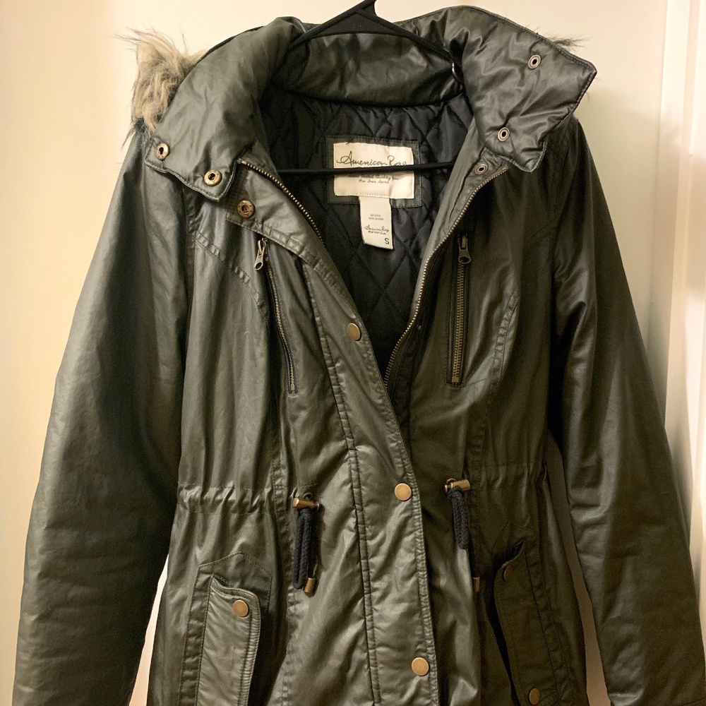 American Rag Coated Olive Green Parka